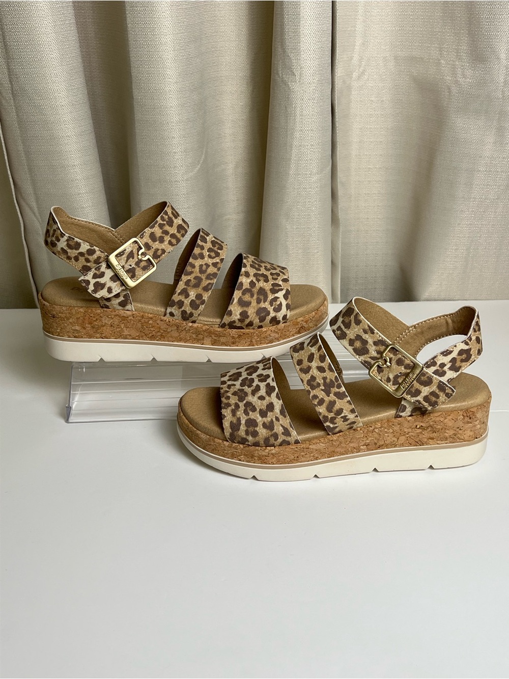 DR. SCHOLL’S Once Twice Leopard Print Platform Cork Sandals-NWOB